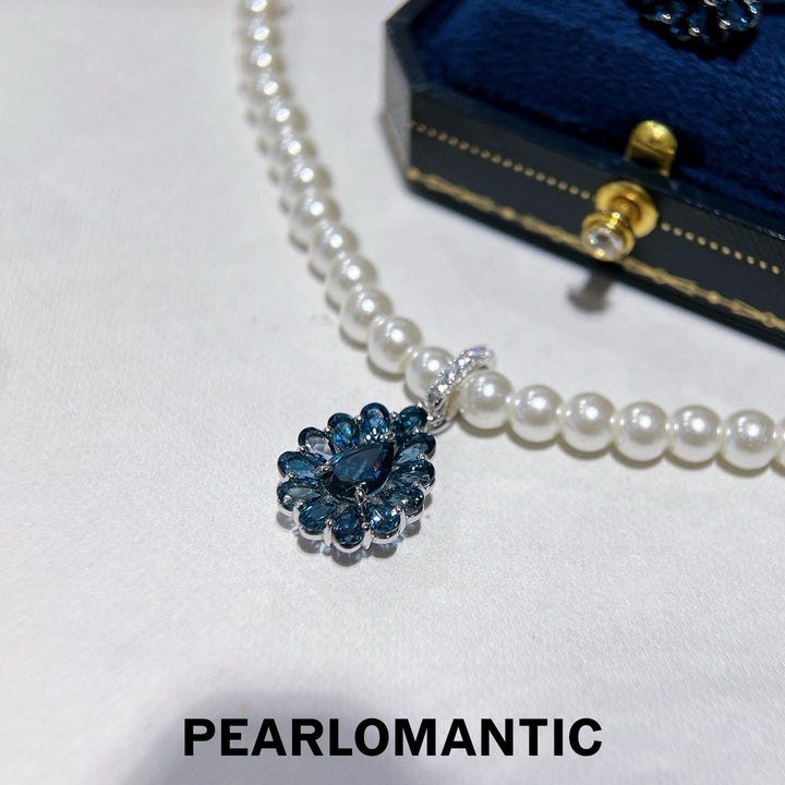 [Designer’s Choice] London Blue Halo Natural London Blue Topaz Convertible Pendant Clasp