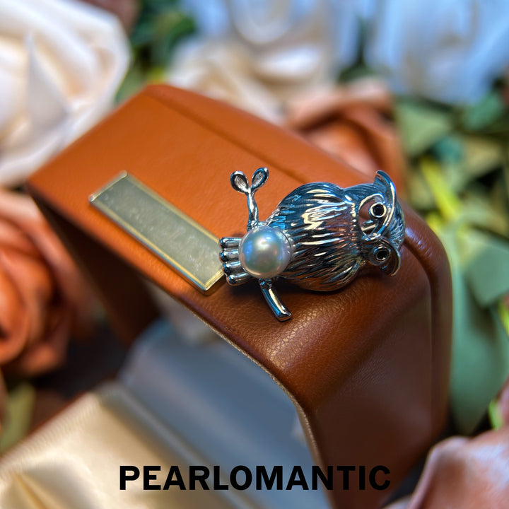 [Everyday Essentials] Akoya Silver Blue Round Pearl Owl Wisdom Alloy Brooches