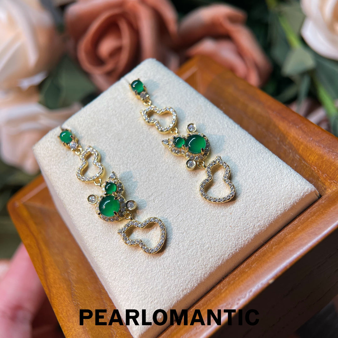 [Designer's Choice] S925 Silver w/ Gold Plated & Jade Chalcedony Sparkle Drop Earrings