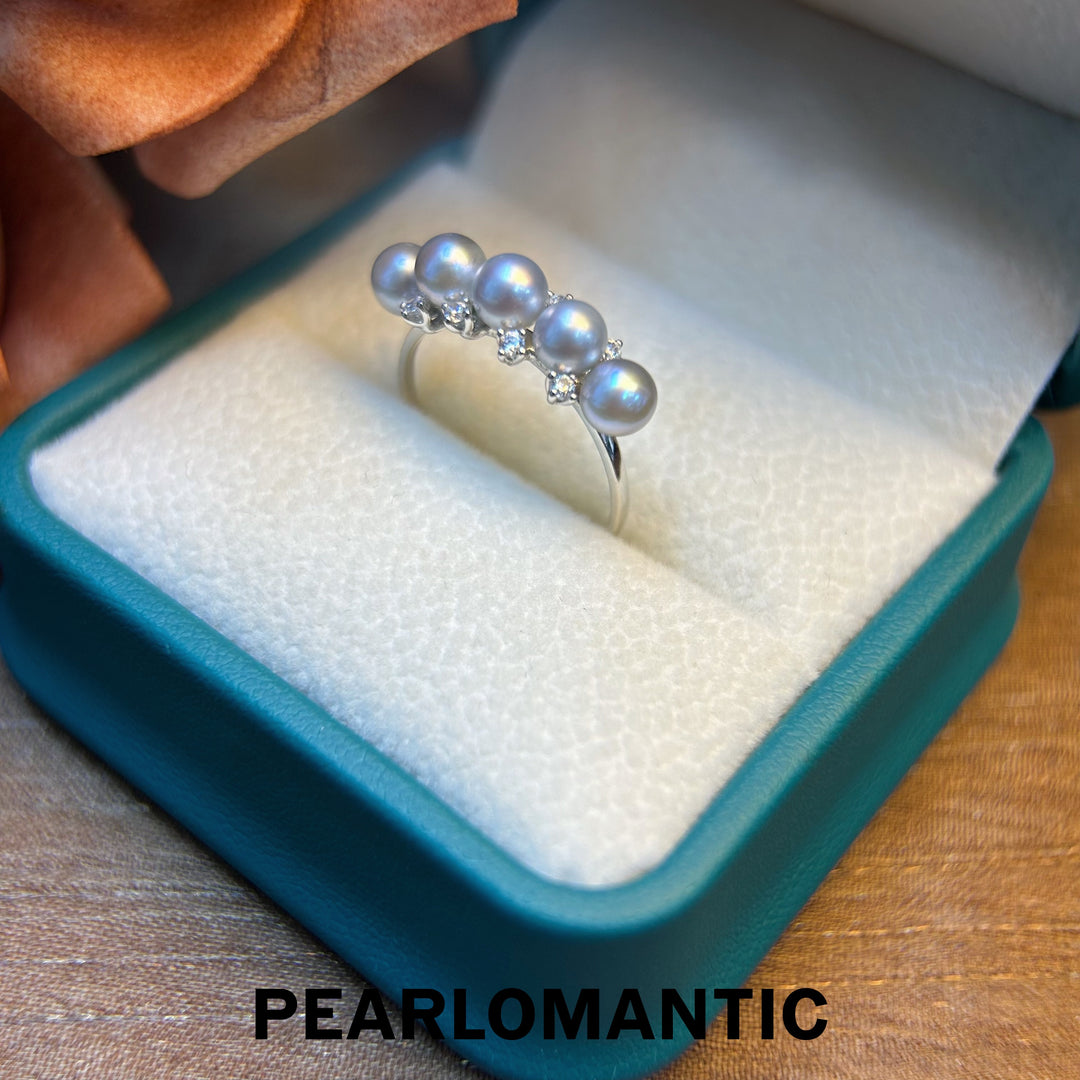 [Fine Jewelry] 18k White Gold & Akoya 4-4.5mm Pearl Balance Design Ring