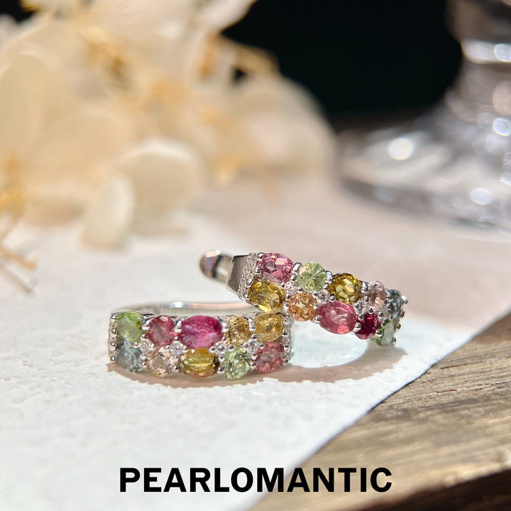 [Elección del Diseñador] Pendientes de turmalina natural multicolor de 2 quilates Rainbow Fusion únicos