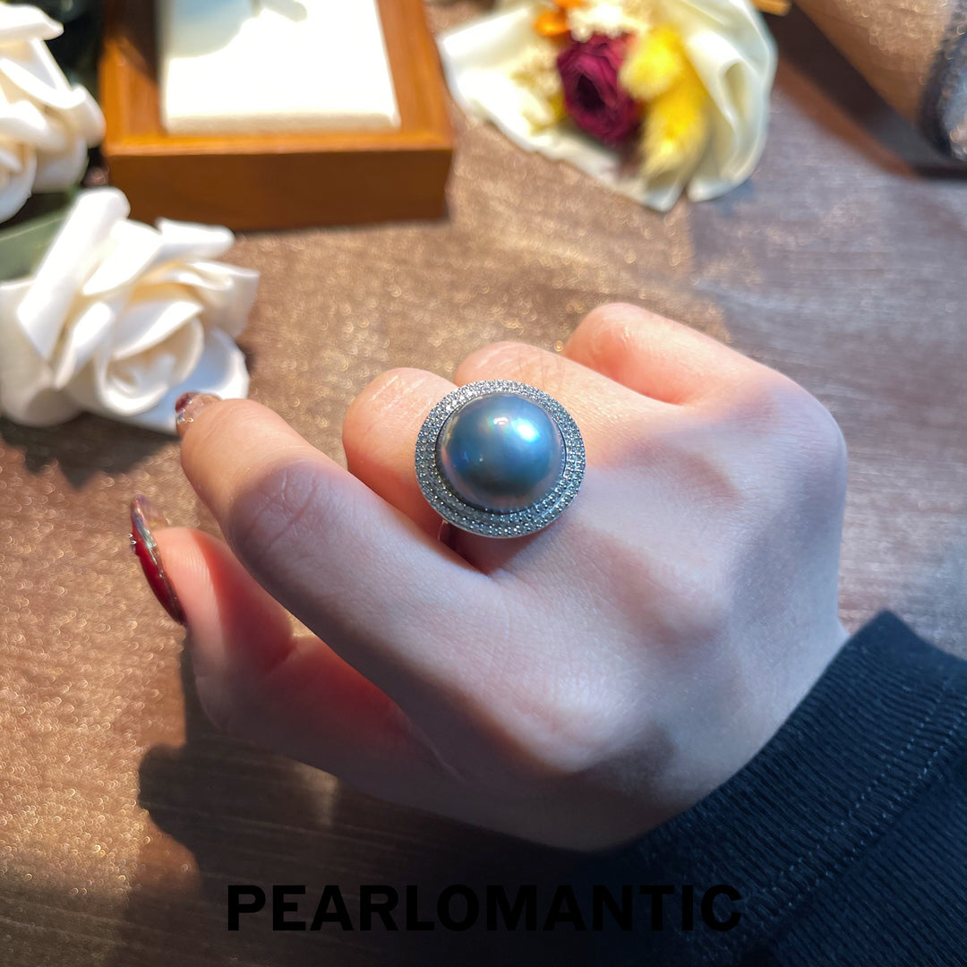 [Designer's Choice] Mabe Pearl & S925 Silver Platinum Gray Adjustable Rings