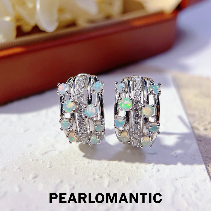 [Designer’s Choice] Aurora Cascade Natural Opal S925 Silver Multi-Row Hoop Earrings