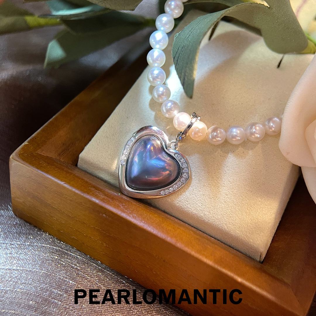 [Everyday Essential] Saltwater Mabe Pearl 14*14mm Heart Shape Jewelry Set (Pendant & Earring studs)