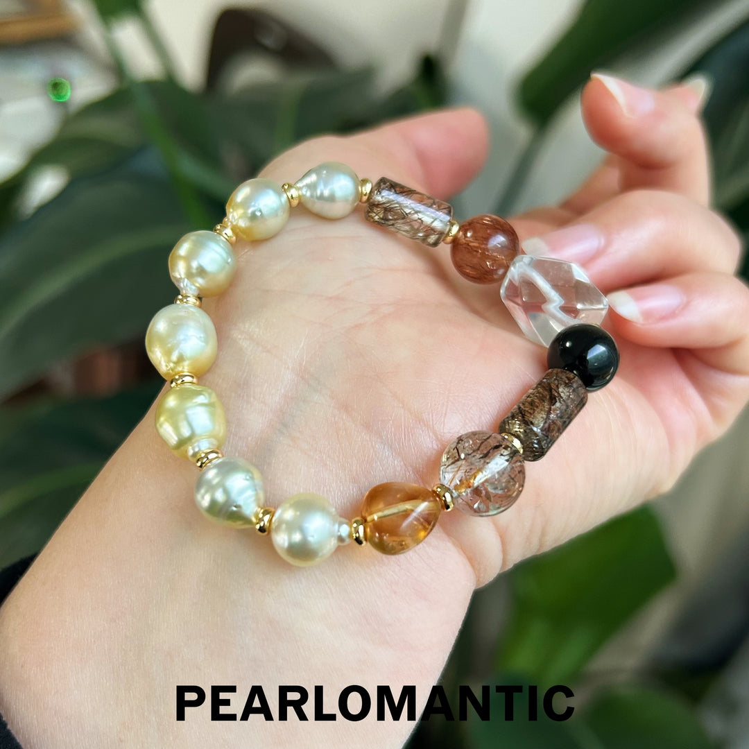 [Designer's Choice] South Sea Golden Baroque Pearl & Crystal Golden Ripple Bracelet (2)