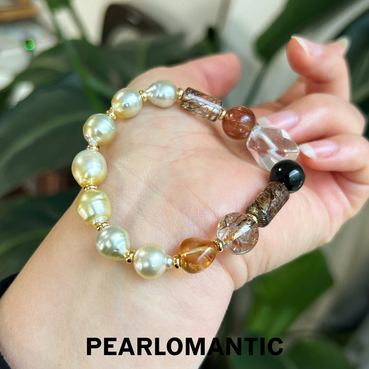 [Designer's Choice] South Sea Golden Baroque Pearl & Crystal Golden Ripple Bracelet (2)