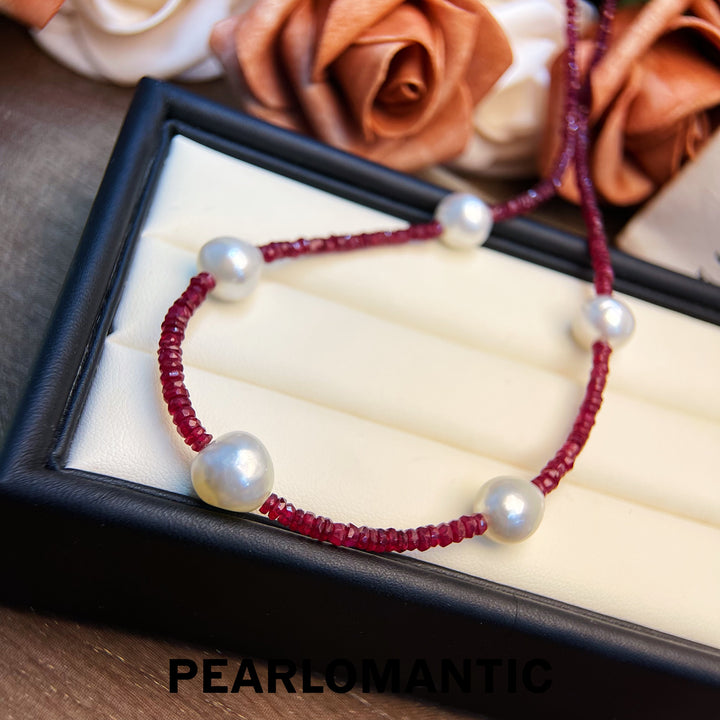 [Designer's Choice] 18k Gold & Australian White Baroque 8-10mm & Ruby Starry Necklace About 50cm