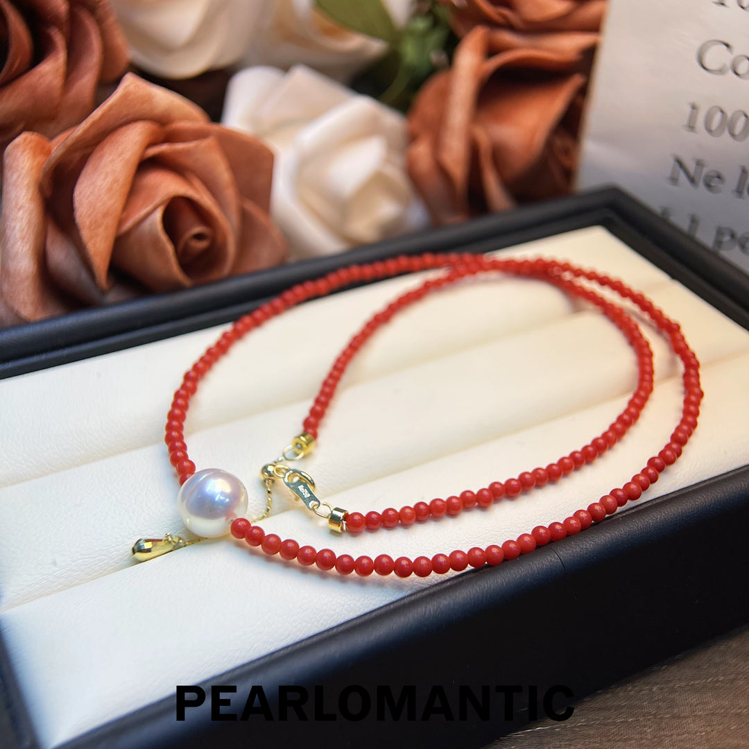 [Designer's Choice] Australian White Hulu Baroque Pearl 9mm + 2-3mm Coral Necklace