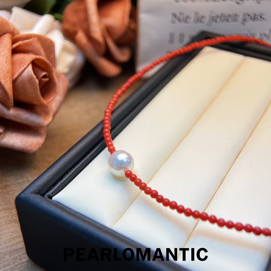 [Designer's Choice] Australian White Hulu Baroque Pearl 9mm + 2-3mm Coral Necklace