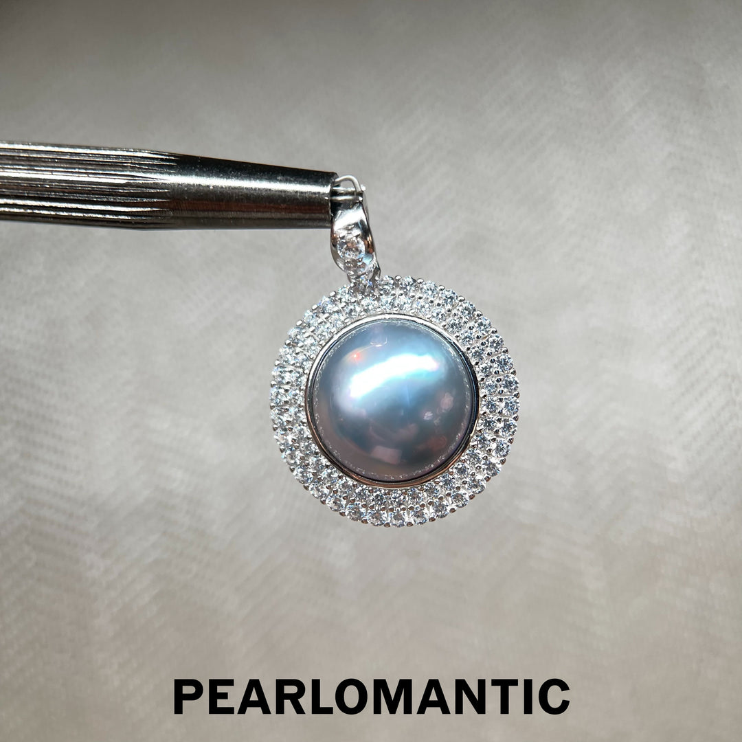 [618 Sale] Japanese Mabe Pearl Round Halo Pendant w/ S925 Silver