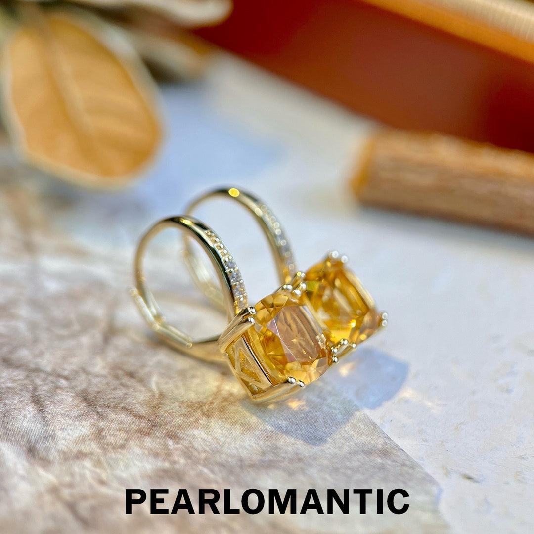 [Designer’s Choice] Honey Cushion Natural Citrine 3.9ct S925 Gold-Plated Drop Earrings