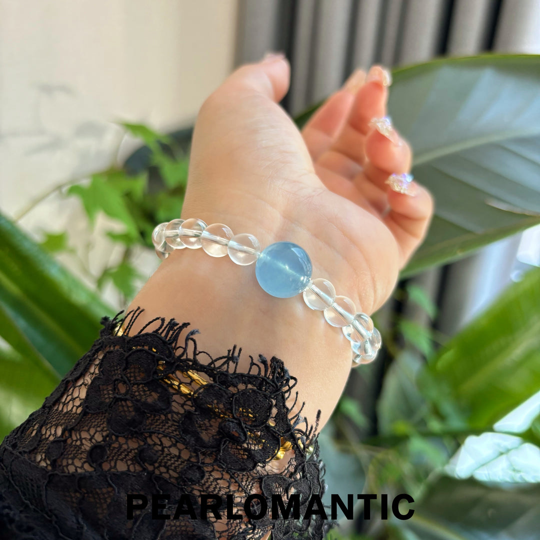 [Designer’s Choice] Aqua Balance 14mm Aquamarine &amp; 8mm Clear Quartz Bracelet