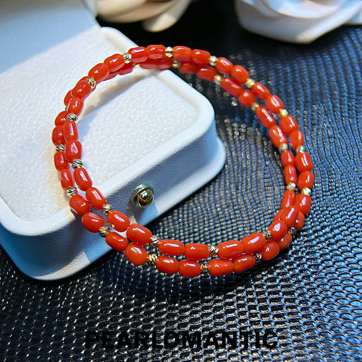 [Designer's Choice] Red Coral Double-Layer Beaded Bracelet w/ S925 Silver