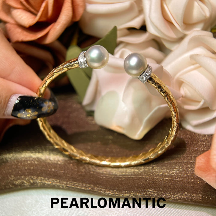 [Fine Jewelry] Golden Embrace 9–10mm 4A+ Australian White South Sea Pearl Italian S925 Bangle