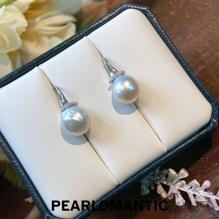 [Designer's Chioce] Australian White Baroque Pearl Smooth Surface Earrings w/ S925