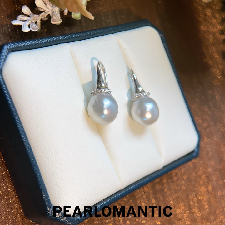 [Designer's Chioce] Australian White Baroque Pearl Smooth Surface Earrings w/ S925