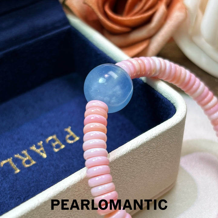 [Designer’s Choice] Blush Aqua Top-Level Conch Shell &amp; 14mm Aquamarine Bracelet
