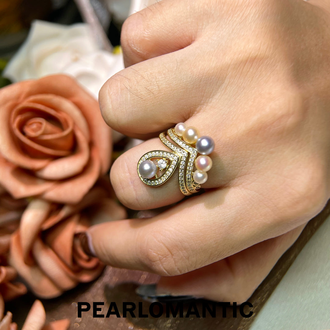 [Designer’s Choice] Candy Cascade 2.5–5mm 5A Akoya Pearl Adjustable Two-Way Statement Ring
