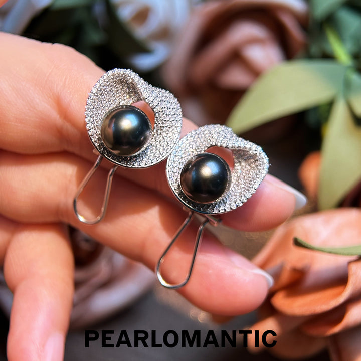 [Designer's Choice] Tahitian Black Pearl Obsidian Bloom S925 Silver Ear Clips