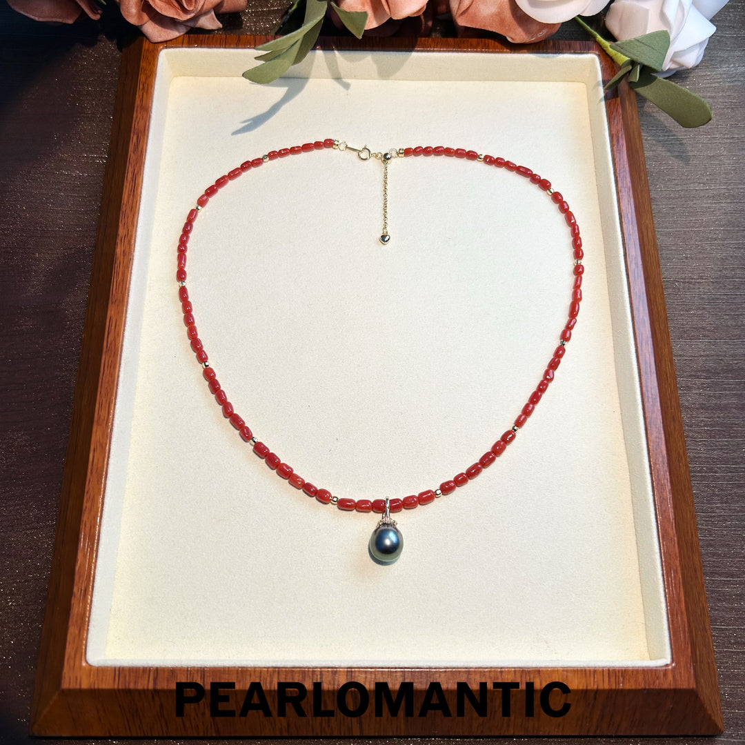 [Designer's Choice] Red Coral Necklaces & Tahitian Baroque Pendants w/ S925 Silver