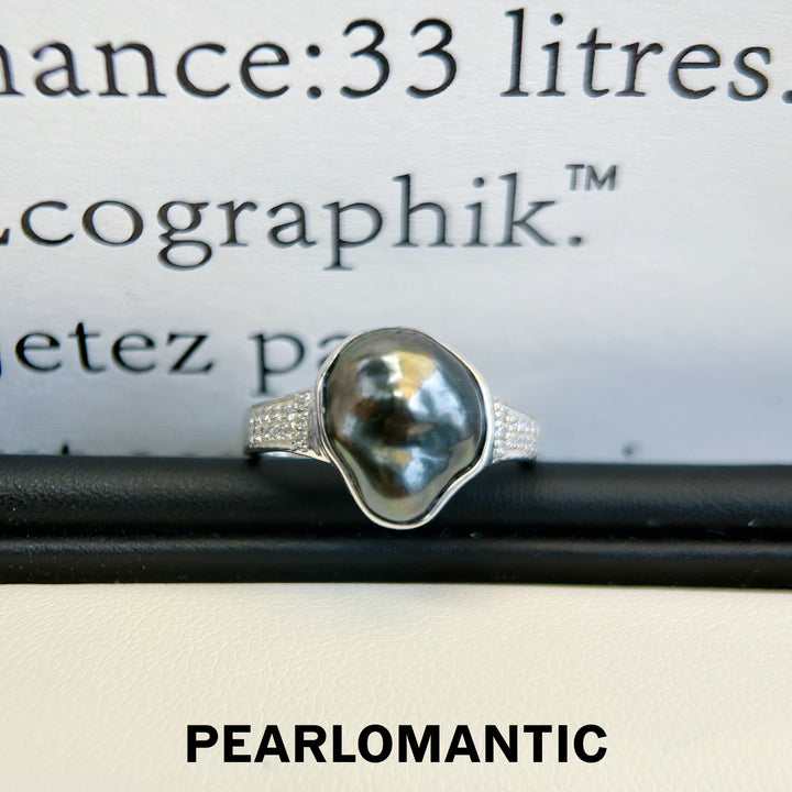 [Designer's Choice] S925 & Tahitian Black Keshi Pearl 9.5*12mm Adjustable Essential Ring