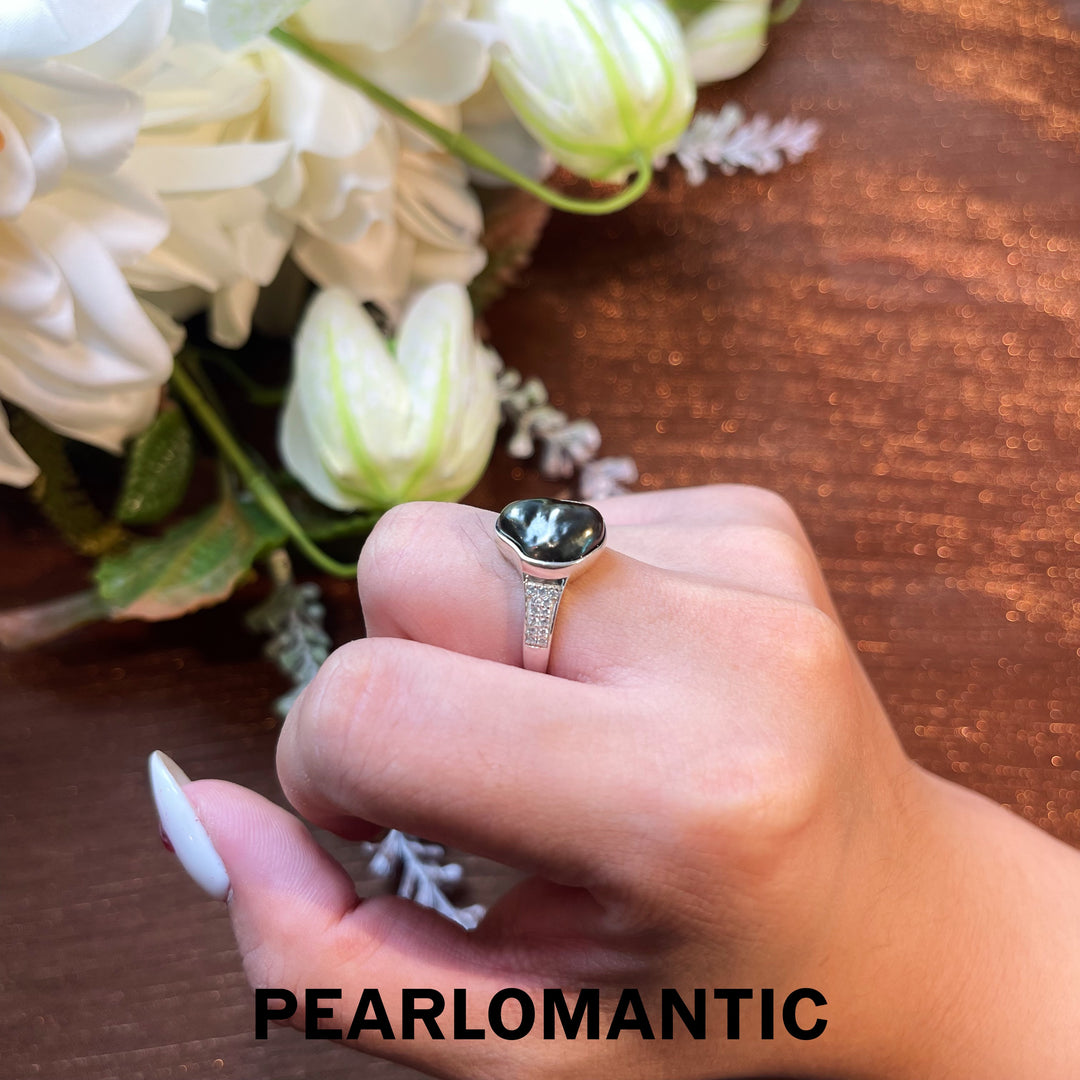 [Designer's Choice] S925 & Tahitian Black Keshi Pearl 9.5*12mm Adjustable Essential Ring