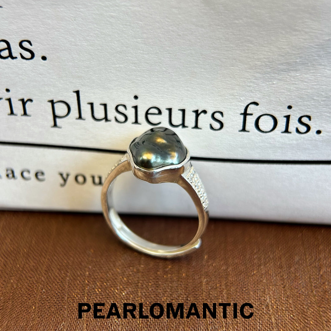 [Designer's Choice] S925 & Tahitian Black Keshi Pearl 9.5*12mm Adjustable Essential Ring