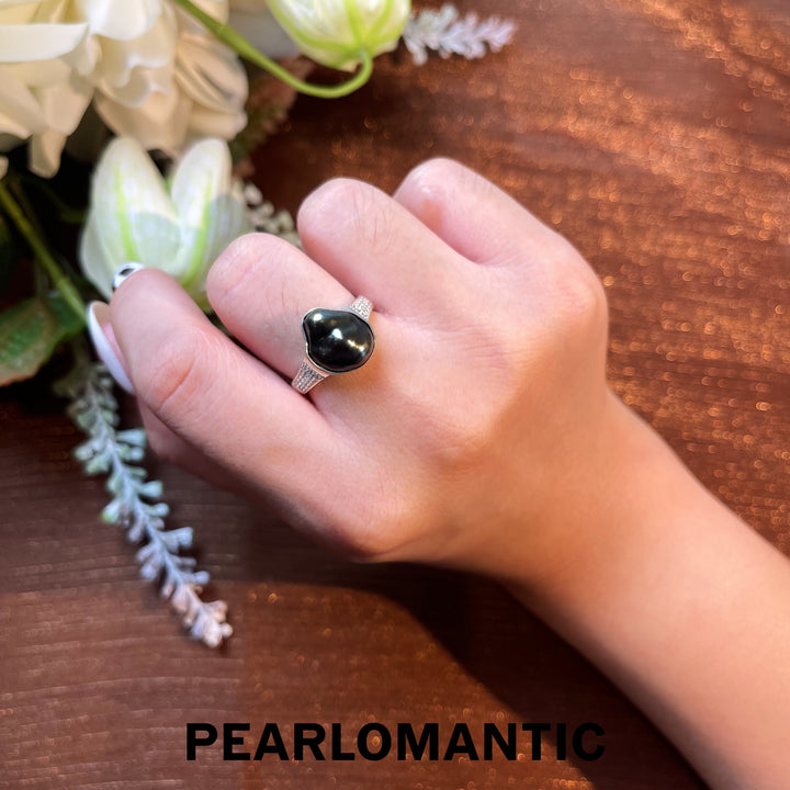 [Designer's Choice] S925 & Tahitian Black Keshi Pearl 9.5*12mm Adjustable Essential Ring