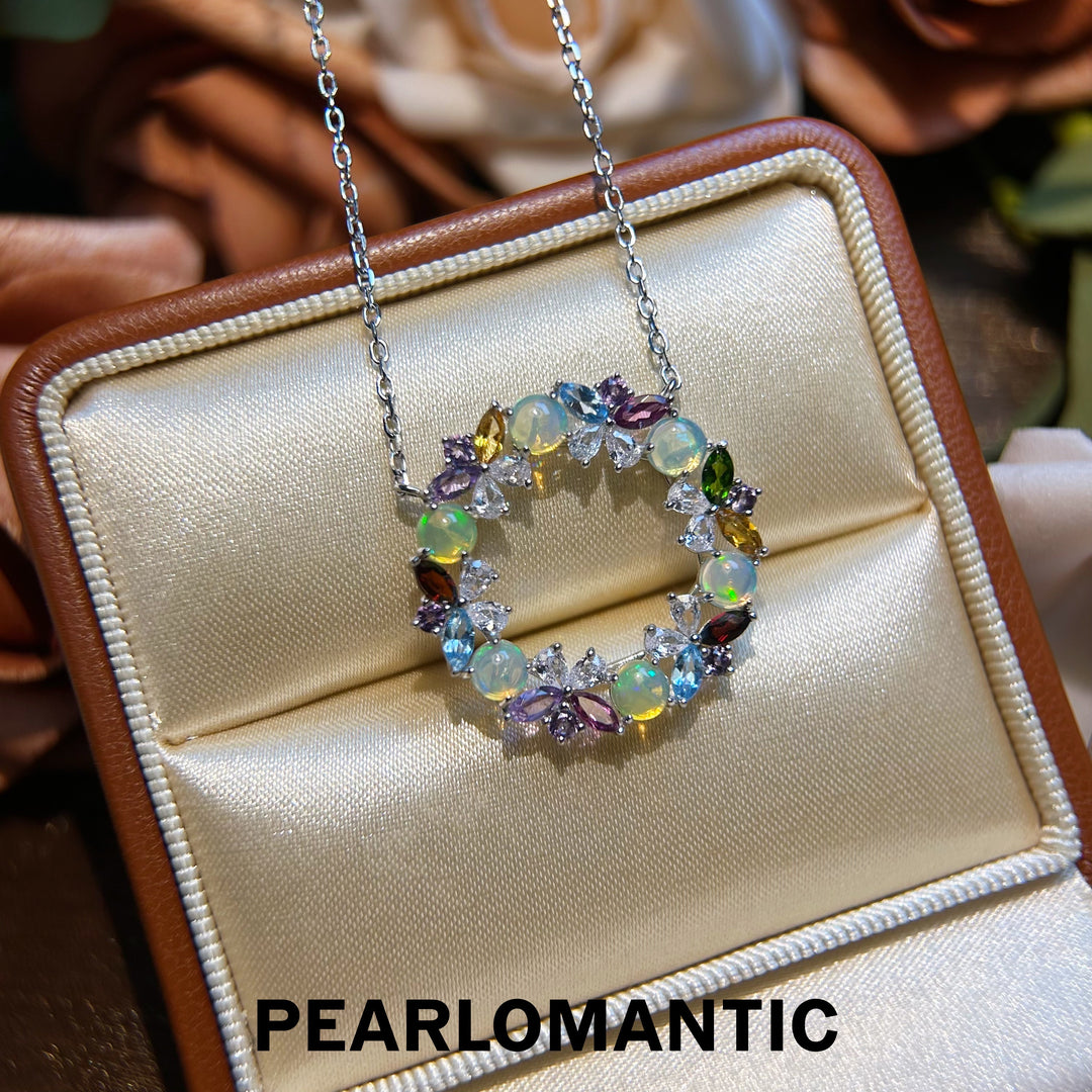 [Designer's Choice] Rainbow Gem Wreath Necklace: Opal, Garnet, Topaz, Diopside