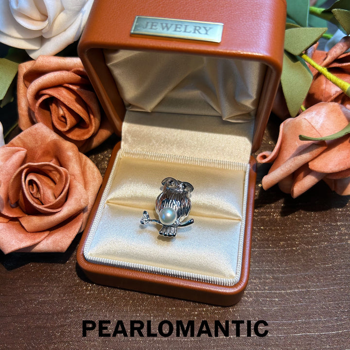 [Everyday Essentials] Akoya Silver Blue Round Pearl Owl Wisdom Alloy Brooches