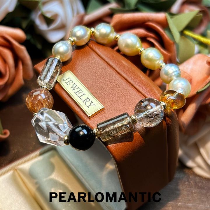 [Designer's Choice] South Sea Golden Baroque Pearl & Crystal Golden Ripple Bracelet (2)