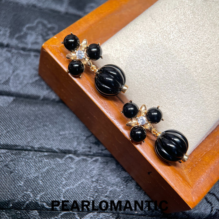 [618 Sale] Natural Black Agate Grape Cluster Drop Earrings w/ S925 Silver