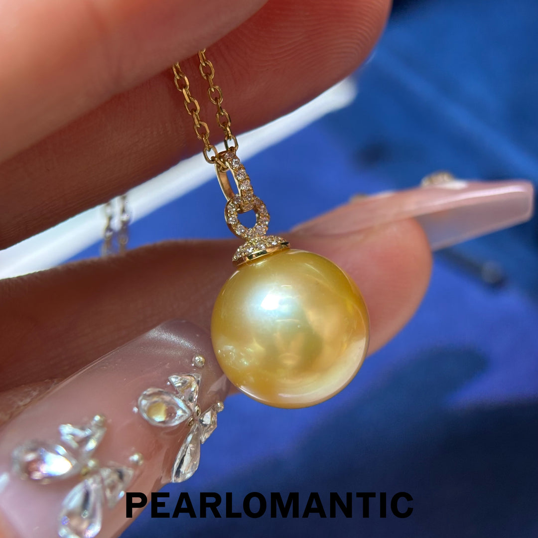 [Fine Jewelry] Golden Radiance 12.9mm 4A+ South Sea Golden Pearl 18K Gold Pendant