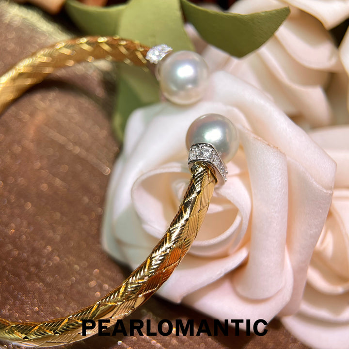 [Fine Jewelry] Golden Embrace 9–10mm 4A+ Australian White South Sea Pearl Italian S925 Bangle