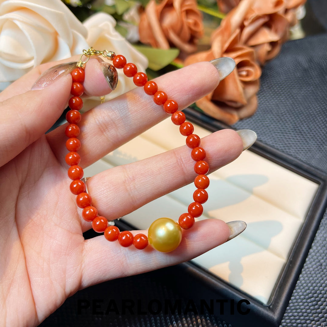 [Designer's Chioce] Japan Made - Golden Pearl & Coral Crimson Sunbeam Bracelets