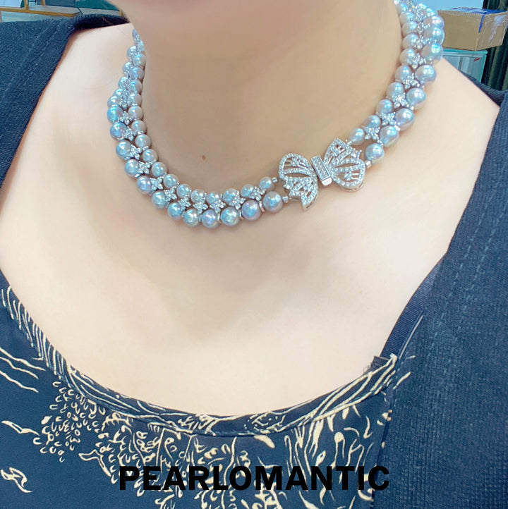 [Designer's Choice] Akoya Grace Double-Strand Pearl Necklace with Bowtie Clasp