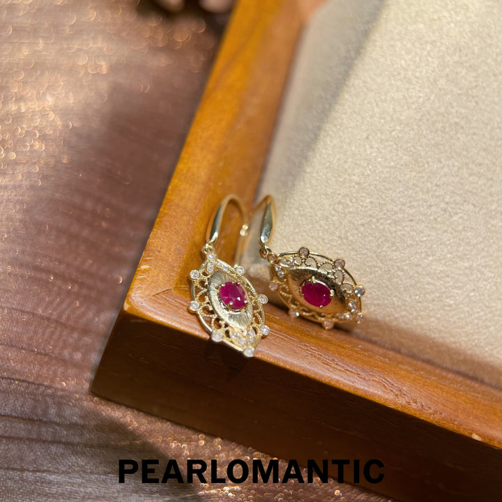 [Fine Jewelry] 18k Gold & Ruby & Diamonds Vintage Filigree Drop Earrings