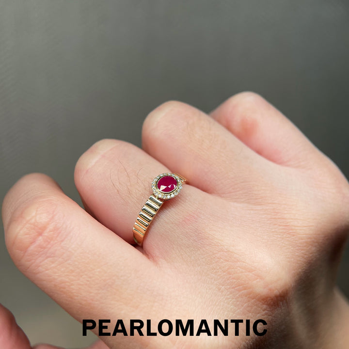 [Fine Jewelry] Ruby & Diamonds 18k Gold Ribbed Band Rings