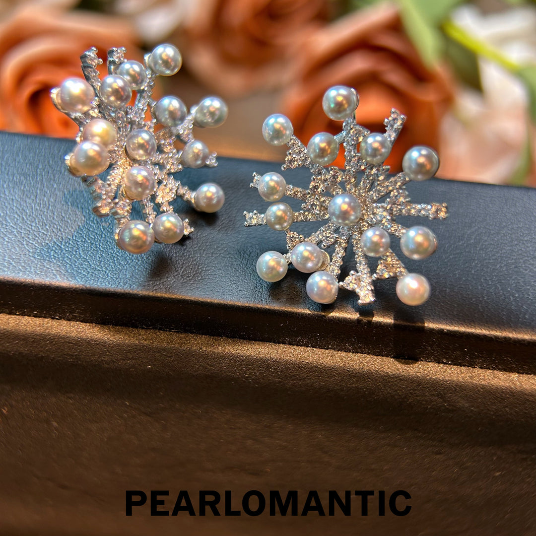 [Everyday Essentials] Akoya Pearl Silver Blue Snowflake Fireworks Earring Studs