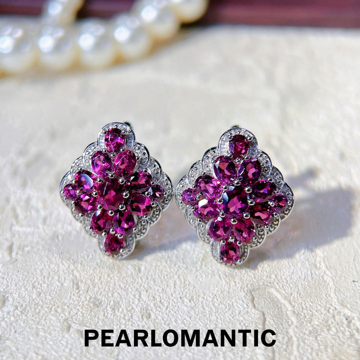 [Everyday Essnentials] Garnet Gem Floral Cluster S925 Silver Earring Studs