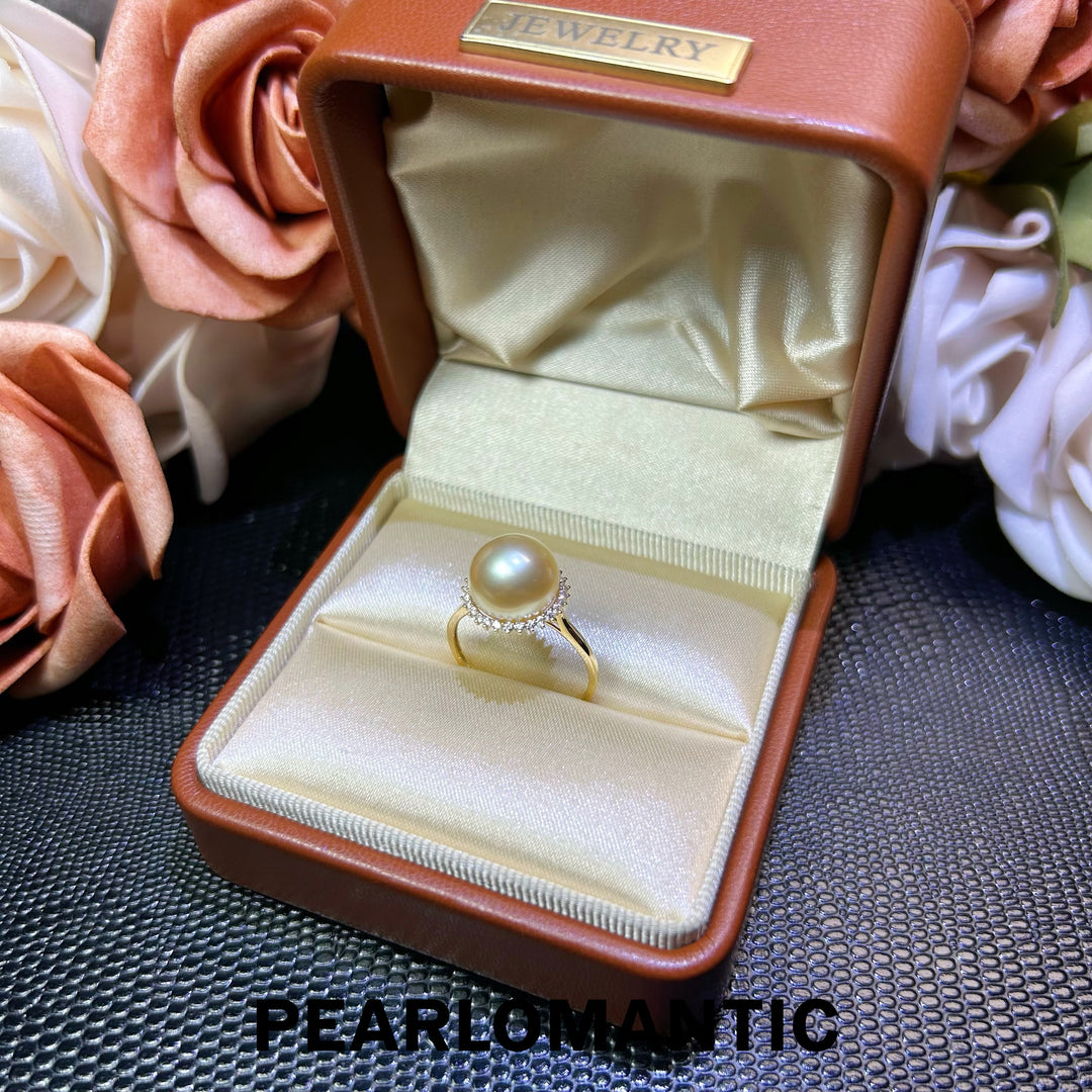 [618 Sale] 8.5-9mm Golden South Sea Pearl Sunflower Halo Ring in 18K Gold