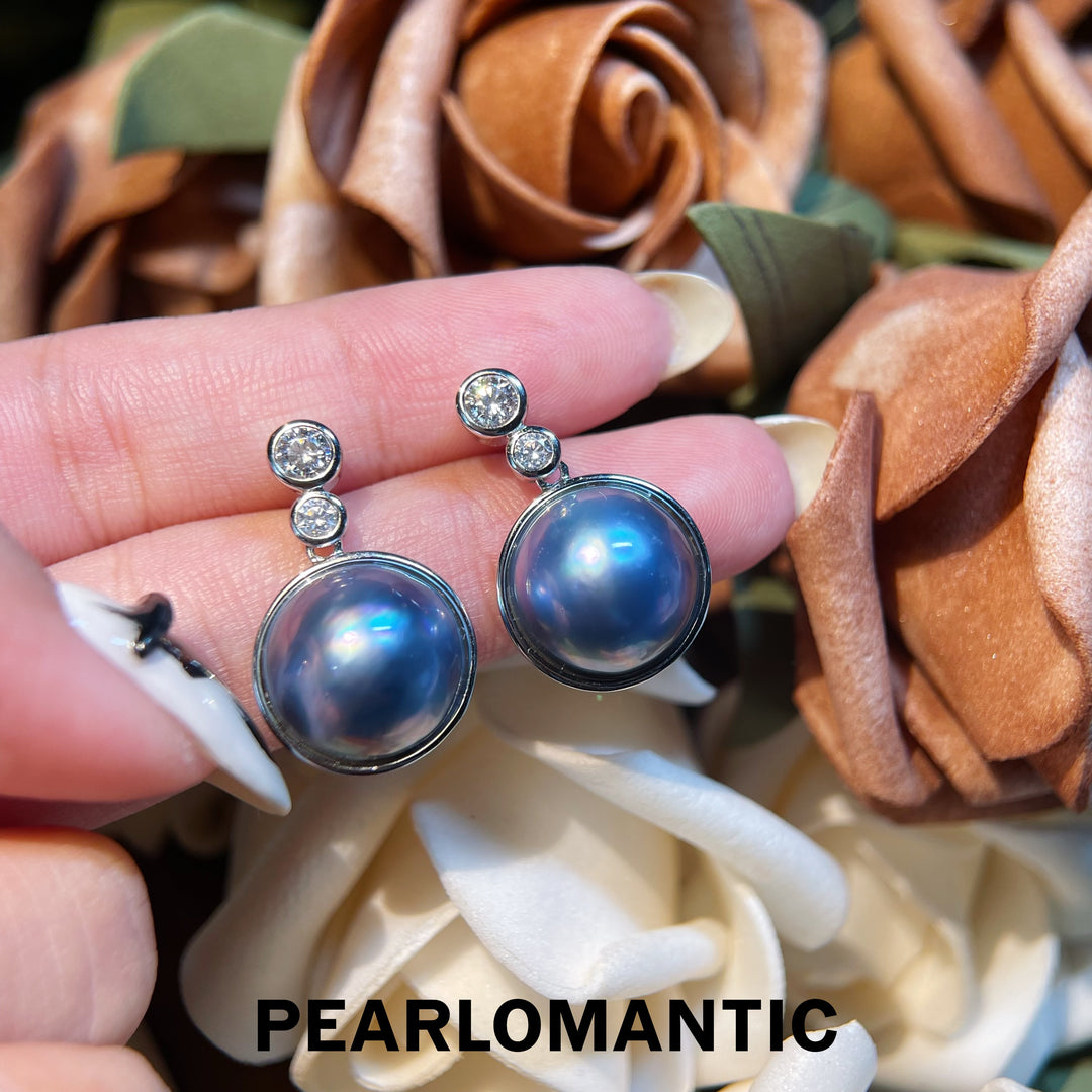 [Designer's Choice] Blue Drift Saltwater Mabe Pearl Classic Round Earring Studs
