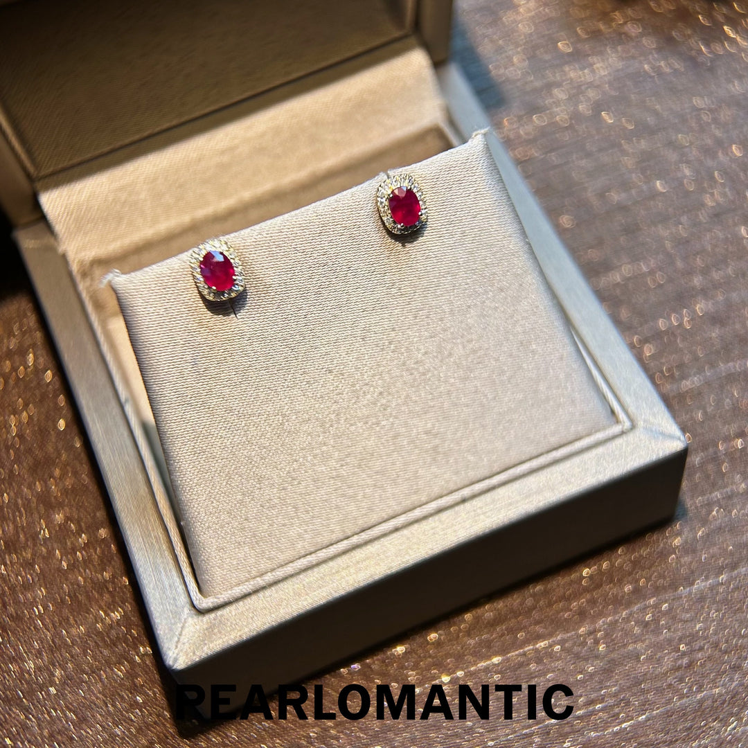 [Fine Jewelry] 18K Gold Pigeon Blood Ruby (0.5ct) & Diamond (0.1ct) Stud Earrings
