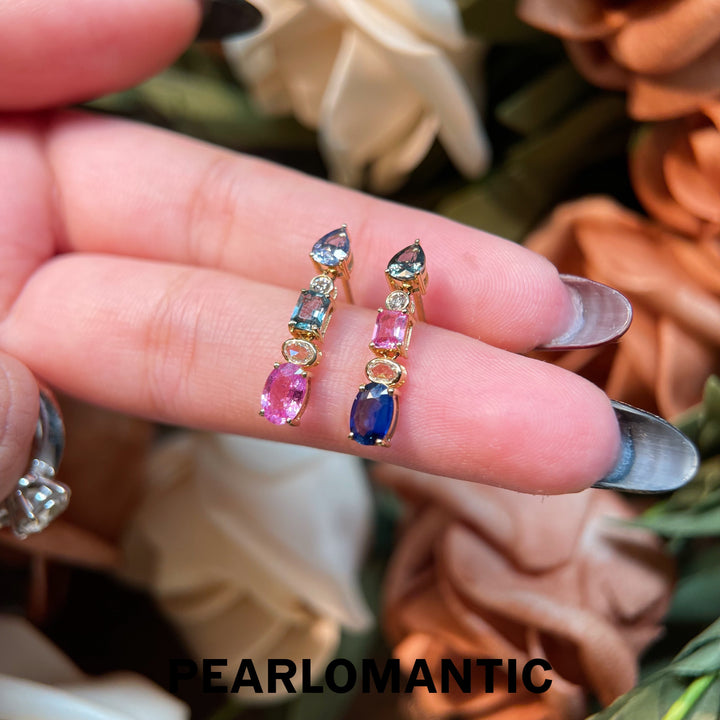 [Fine Jewelry] Solitary Gemdrop 18K Gold Earrings with Rainbow Colorful Sapphires