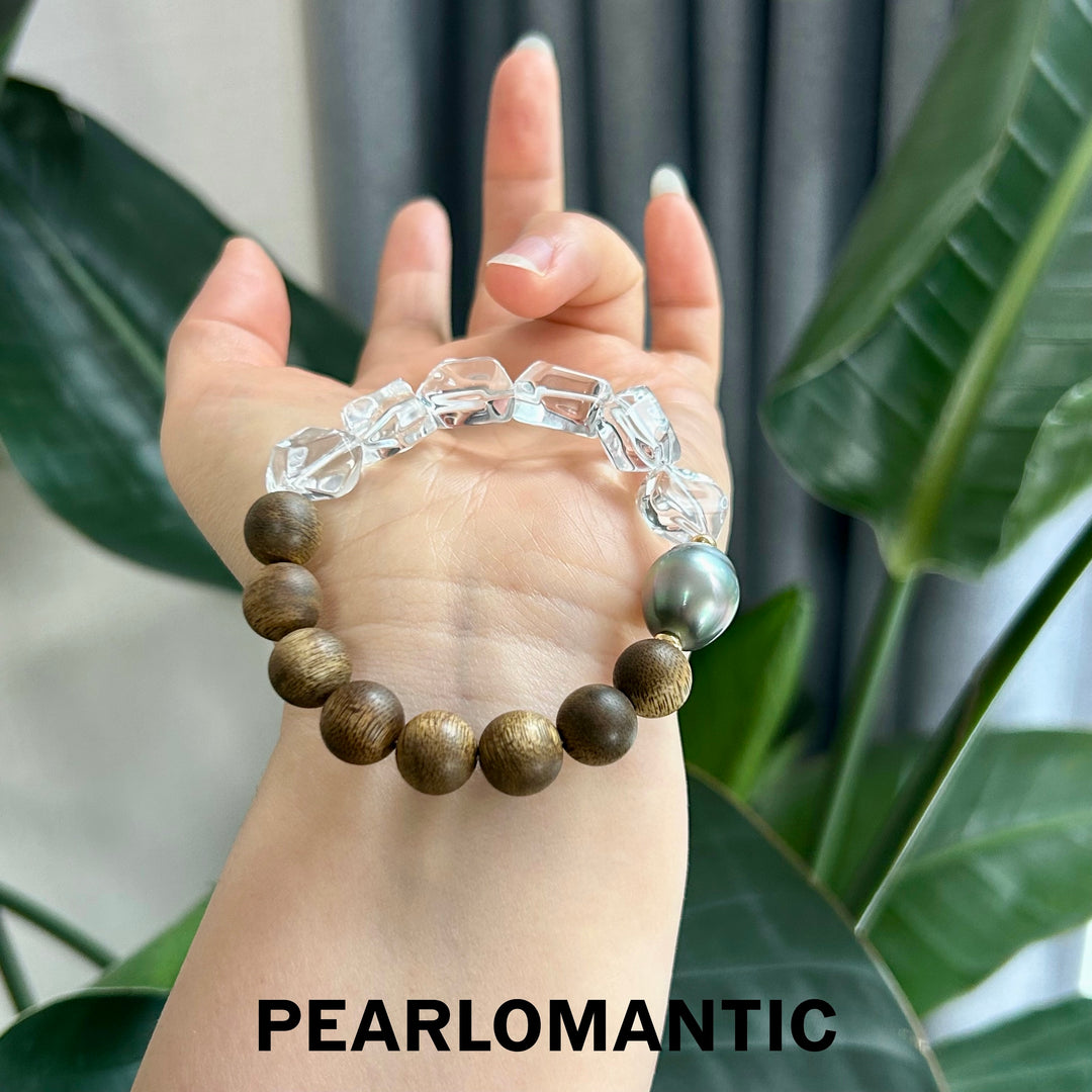 [Designer's Choice] Tahitian Black Pearl & Crystal & Sandalwood Beaded Bracelets