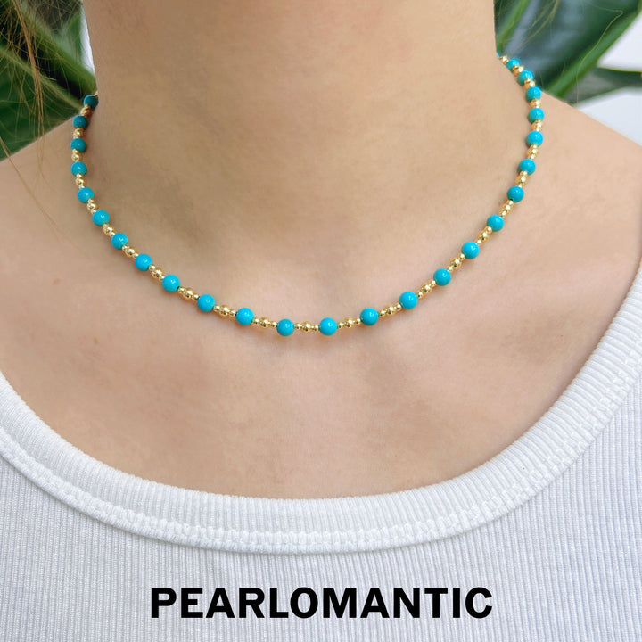 [Fine Jewelry] 18k Gold & Arizona Turquoise 4-4.5mm Spaced Starry Adjustable Necklace