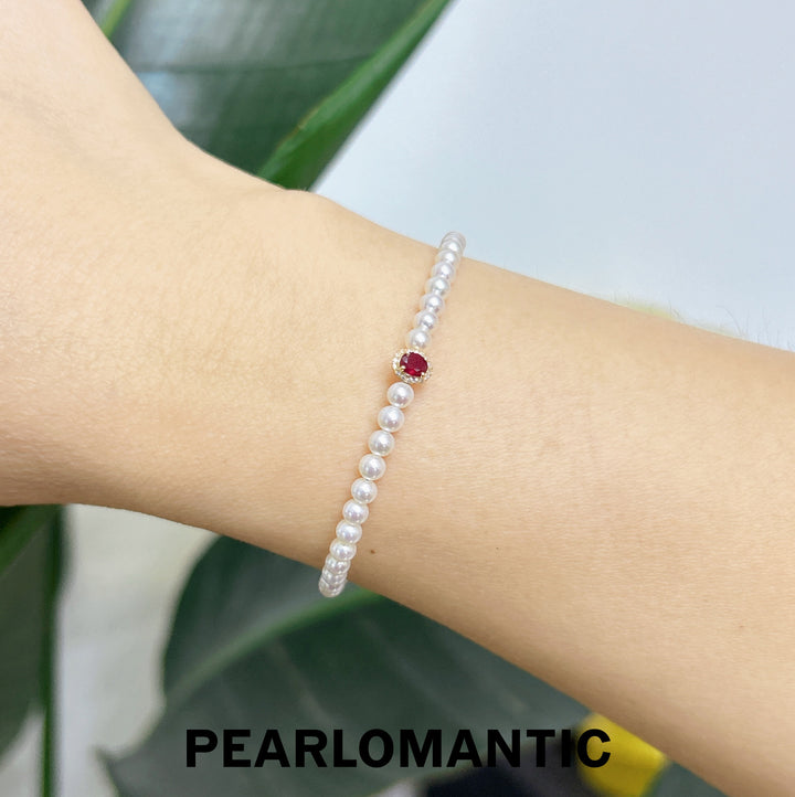 [Fine Jewelry] 18k Gold Lustre & Flame – Freshwater Pearl Bracelet with Ruby & Diamonds