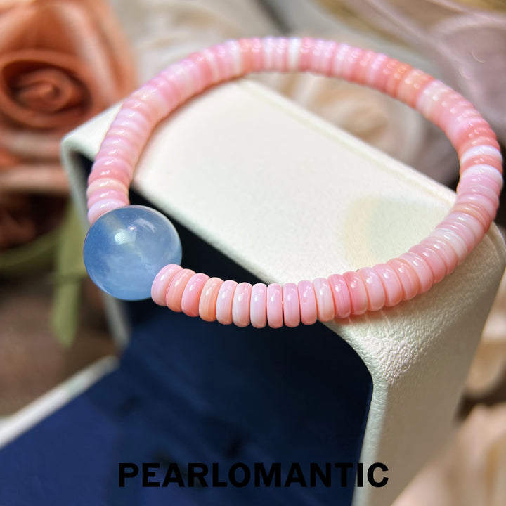 [Designer’s Choice] Blush Aqua Top-Level Conch Shell &amp; 14mm Aquamarine Bracelet