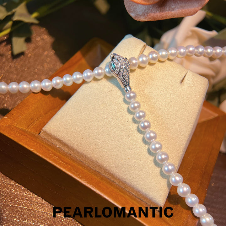 [Everyday Essentials] Freshwater Pearl Silver Serpent Elegance Sweater Chain Necklace