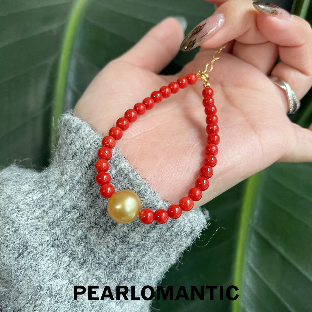 [Designer's Chioce] Japan Made - Golden Pearl & Coral Crimson Sunbeam Bracelets